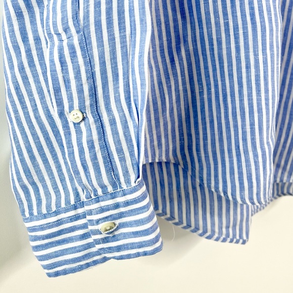 RALPH LAUREN | Ocean Wash Linen Blue and White Stripe Button Long Sleeve Large - Picture 6 of 7